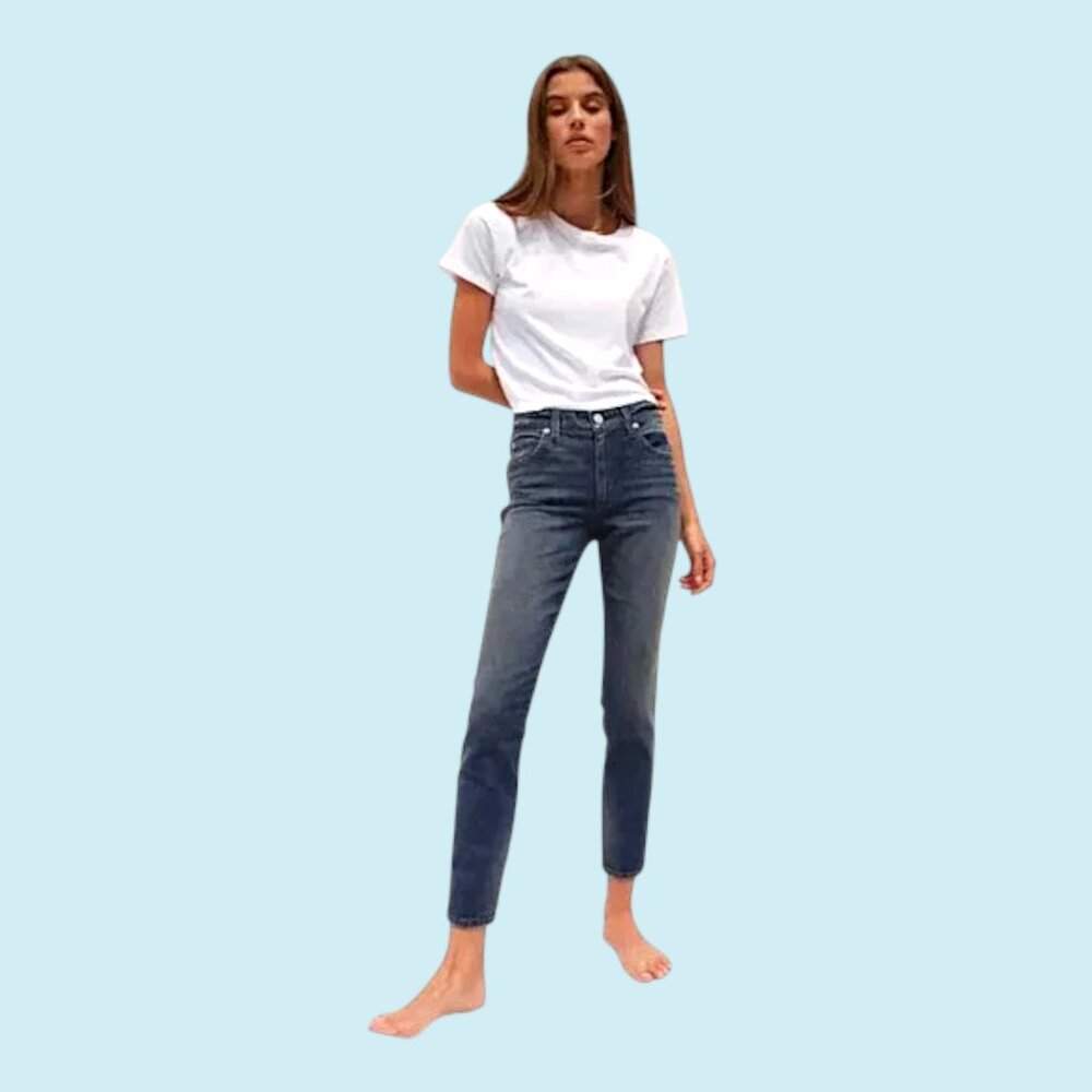 AMO Stix Crop Jeans Women's Size 26 Forever Blue Denim Ankle Mid Rise Stretch